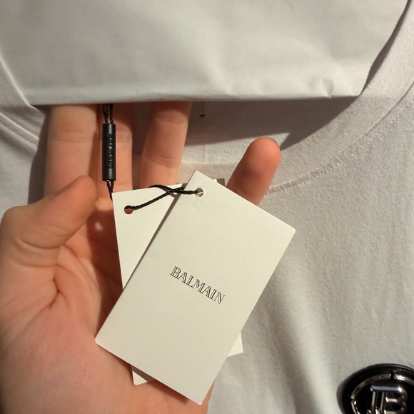 NWT Balmain White Tee with Black and Red Accents - Picture 3 of 4